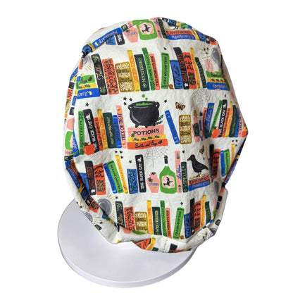 Spellbound Halloween book Print Scrub Cap: Euro Style with toggle
