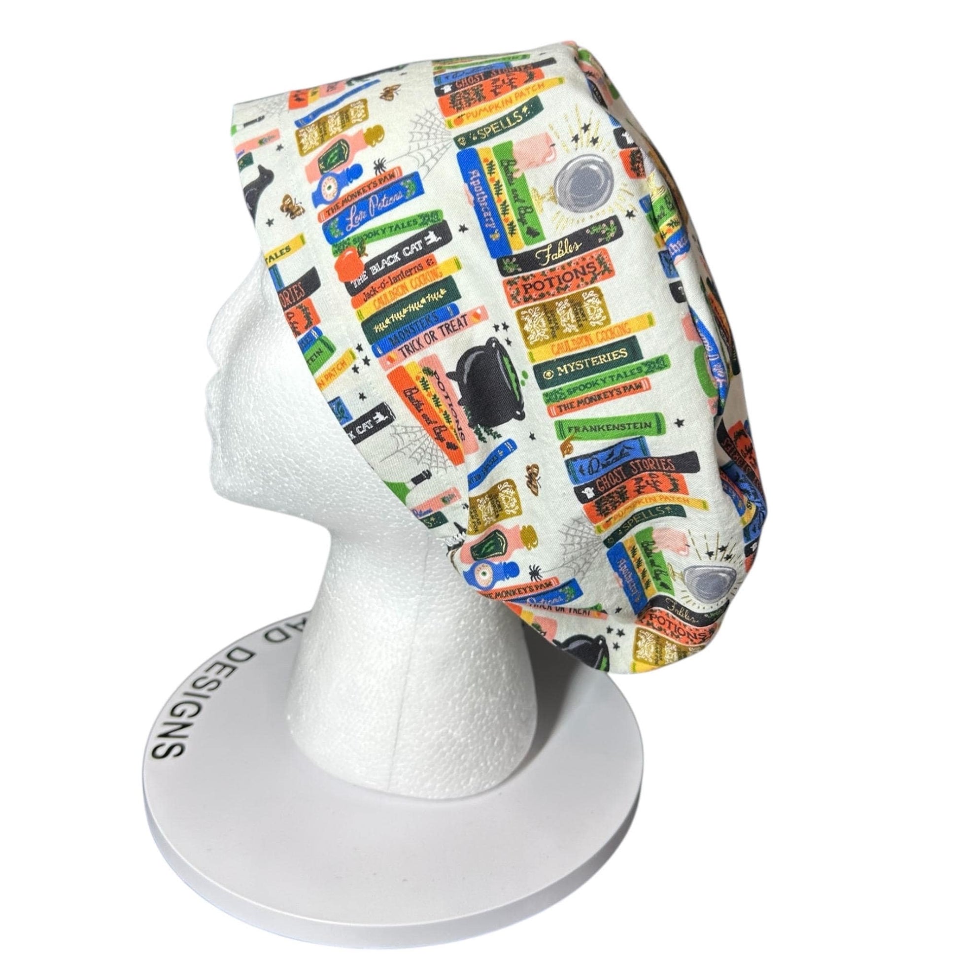 Spellbound Halloween book Print Scrub Cap: Euro Style with toggle