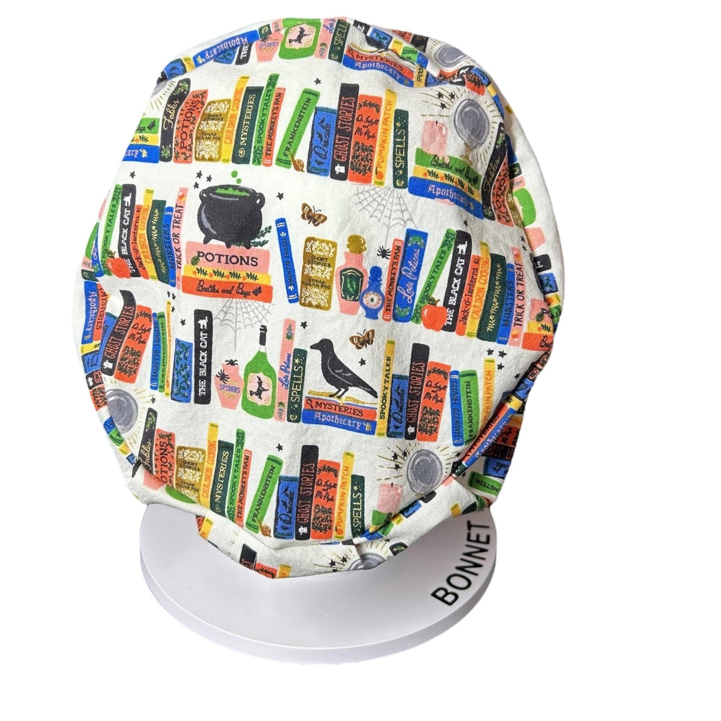 Spellbound Halloween book Print Scrub Cap: Euro Style with toggle