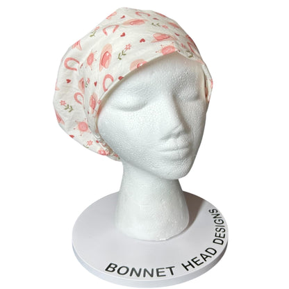 Petals and Pony Luck Euro Scrub Cap: Cowgirl print scrub Hat with toggle