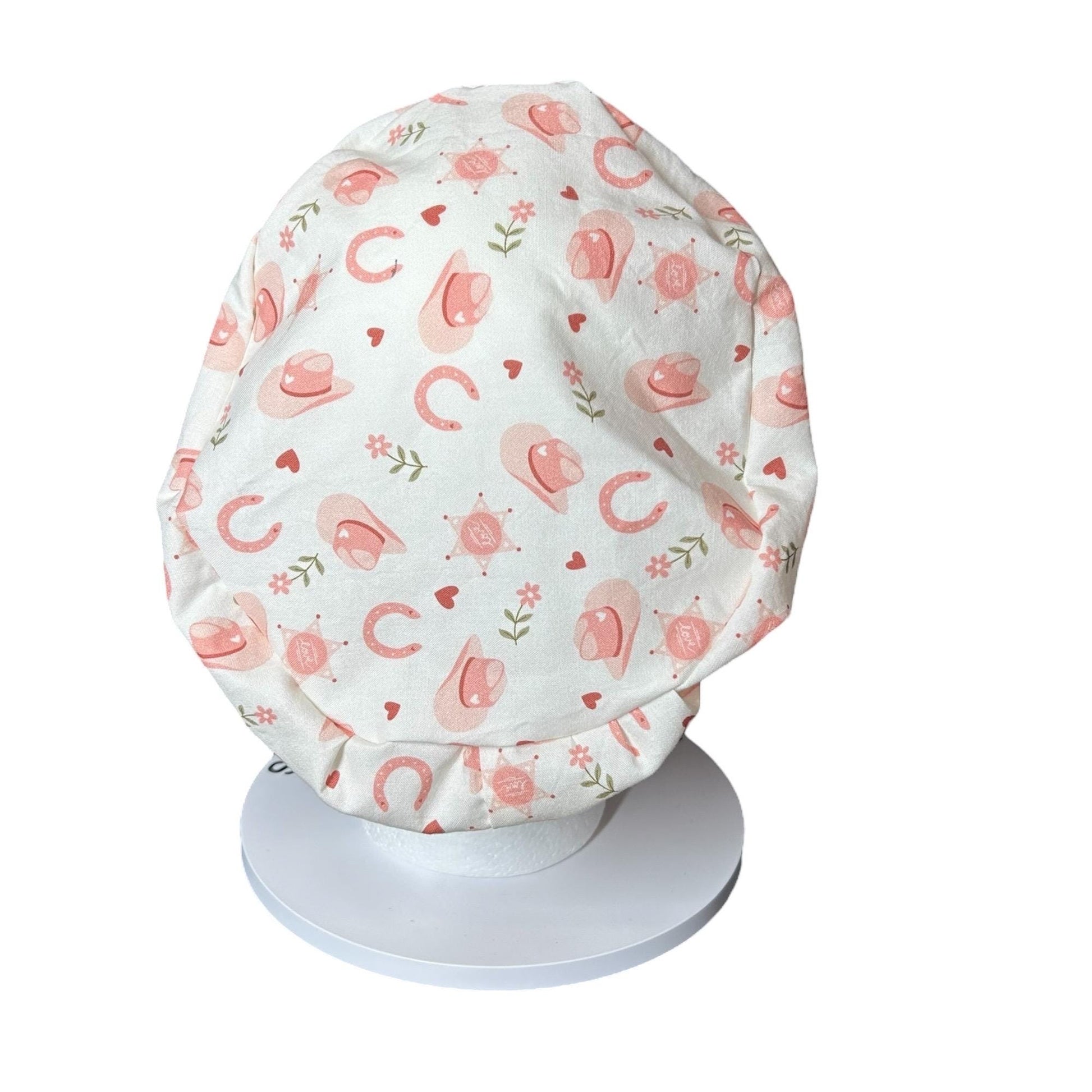 Petals and Pony Luck Euro Scrub Cap: Cowgirl print scrub Hat with toggle