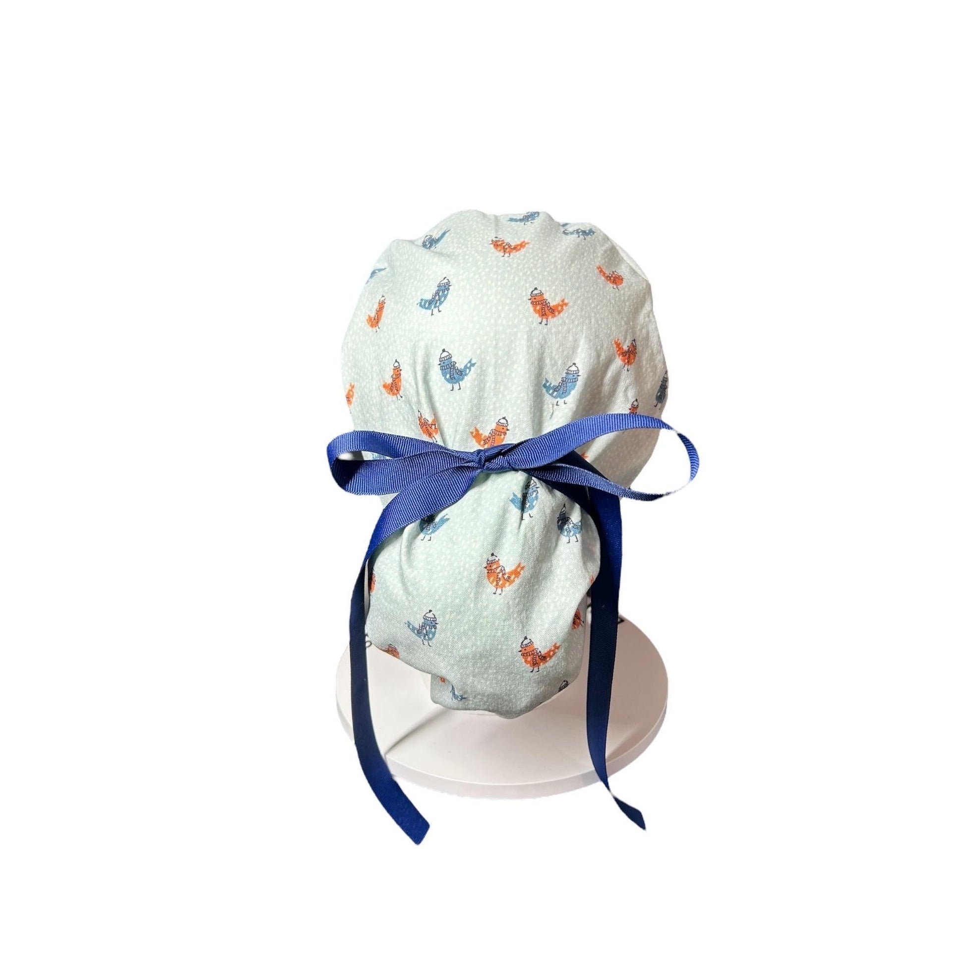 Winter Snow Birds Ponytail Scrub Cap: Women's Cinch Tie Hat