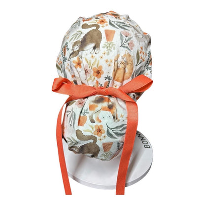 Cats and Plants Ponytail Scrub Cap | Cute scrub hat for cat lovers