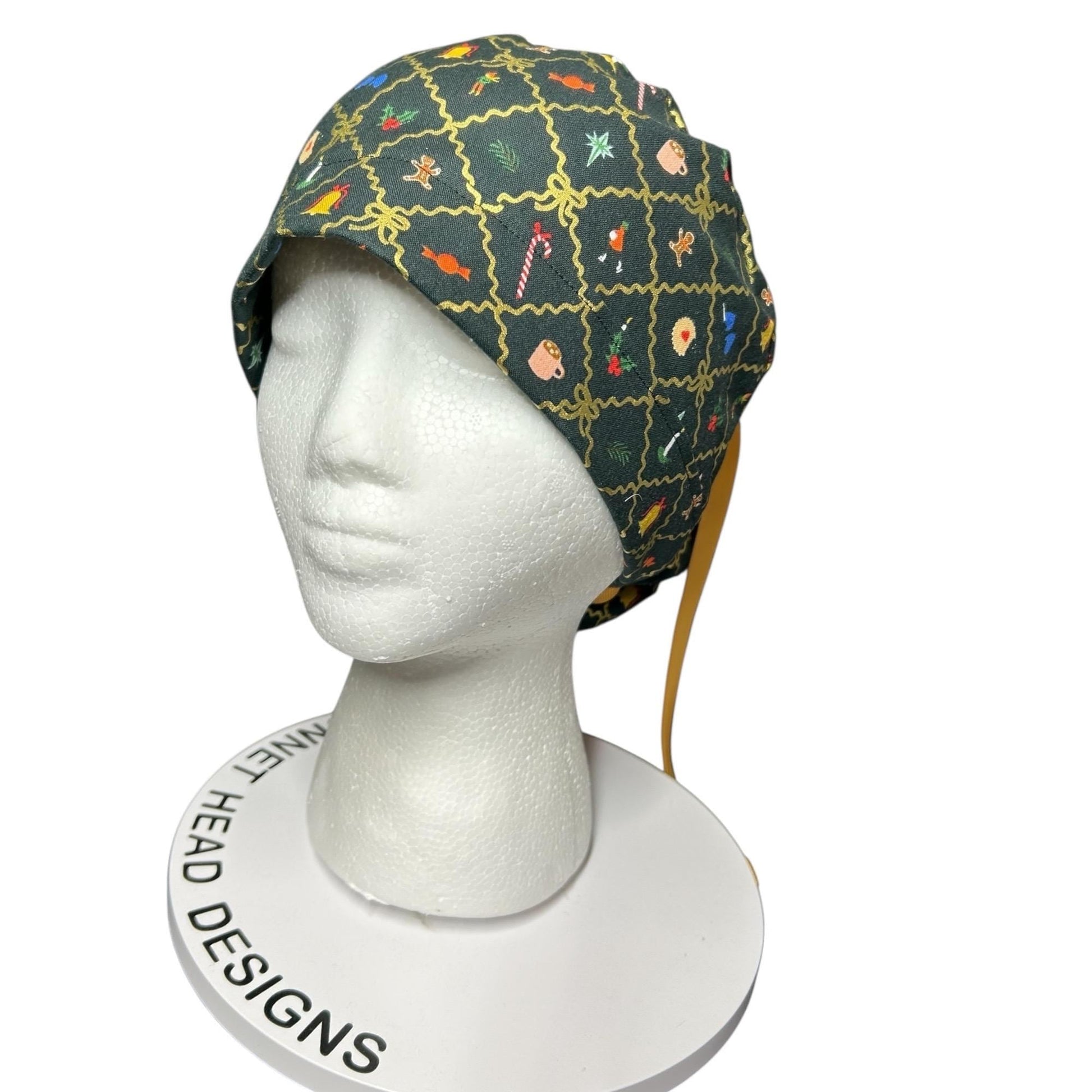 Rifle Paper Co. Christmas Argyle Ponytail Scrub Cap with Ribbon Ties
