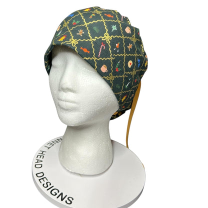 Rifle Paper Co. Christmas Argyle Ponytail Scrub Cap with Ribbon Ties