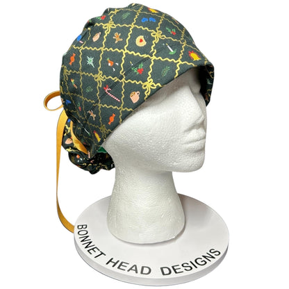 Rifle Paper Co. Christmas Argyle Ponytail Scrub Cap with Ribbon Ties