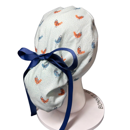 Winter Snow Birds Ponytail Scrub Cap: Women's Cinch Tie Hat