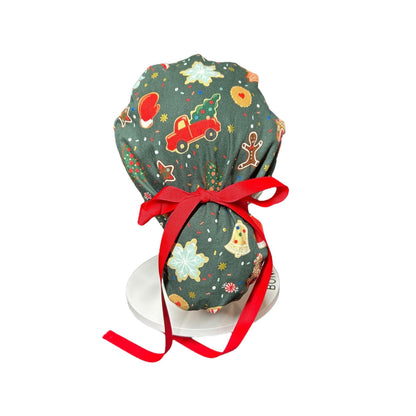 Christmas Cookies Ponytail Scrub Cap: Rifle Paper co fabric with satin lining option