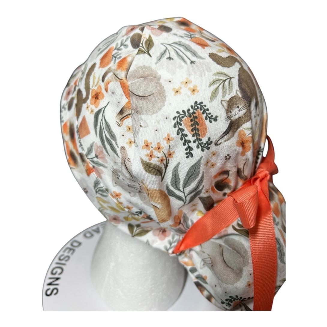 Cats and Plants Ponytail Scrub Cap | Cute scrub hat for cat lovers