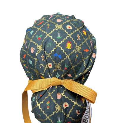 Rifle Paper Co. Christmas Argyle Ponytail Scrub Cap with Ribbon Ties