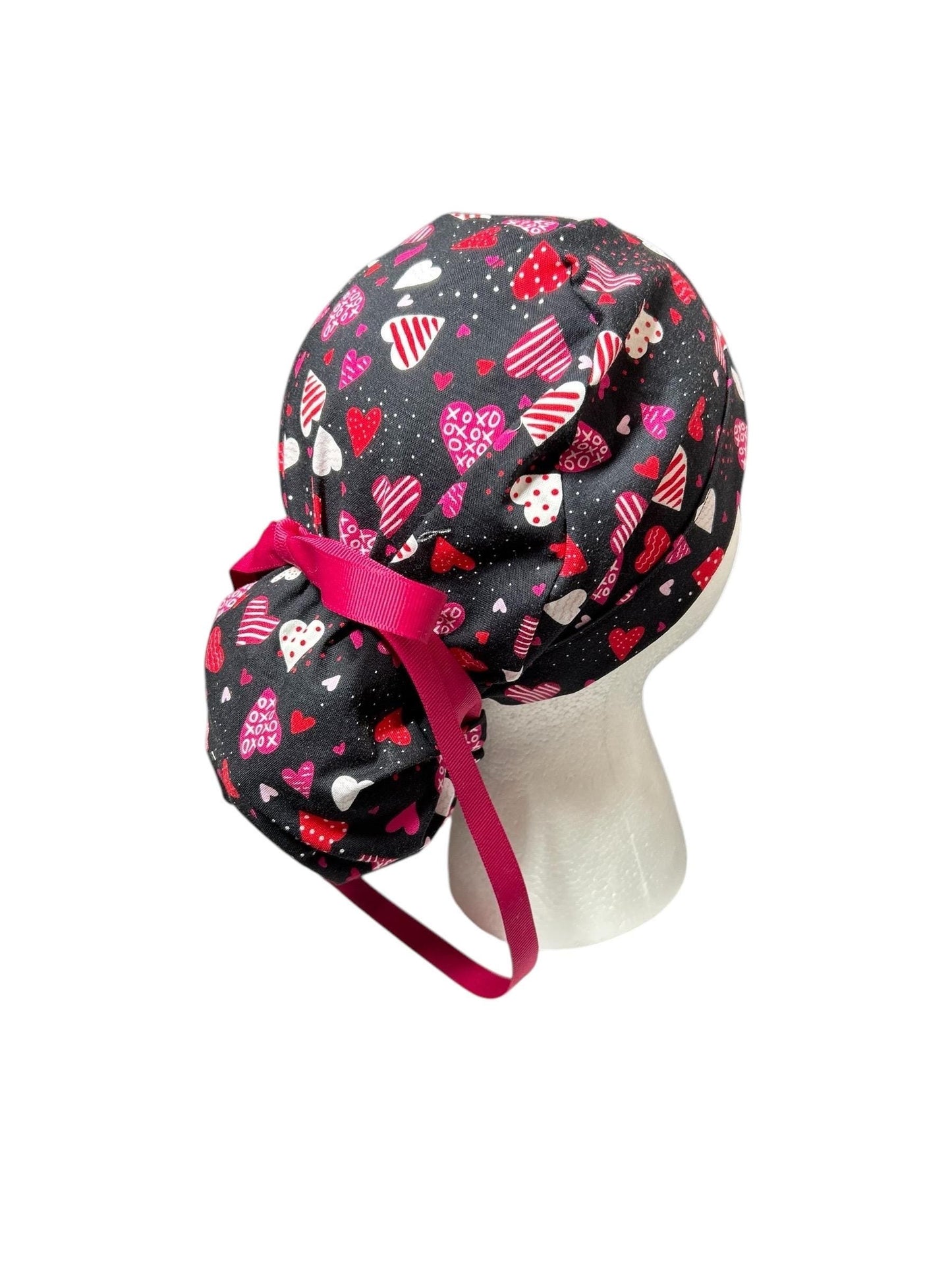 Valentine's Day Ponytail Scrub Cap: Pink Heart Print Gift for Nurses