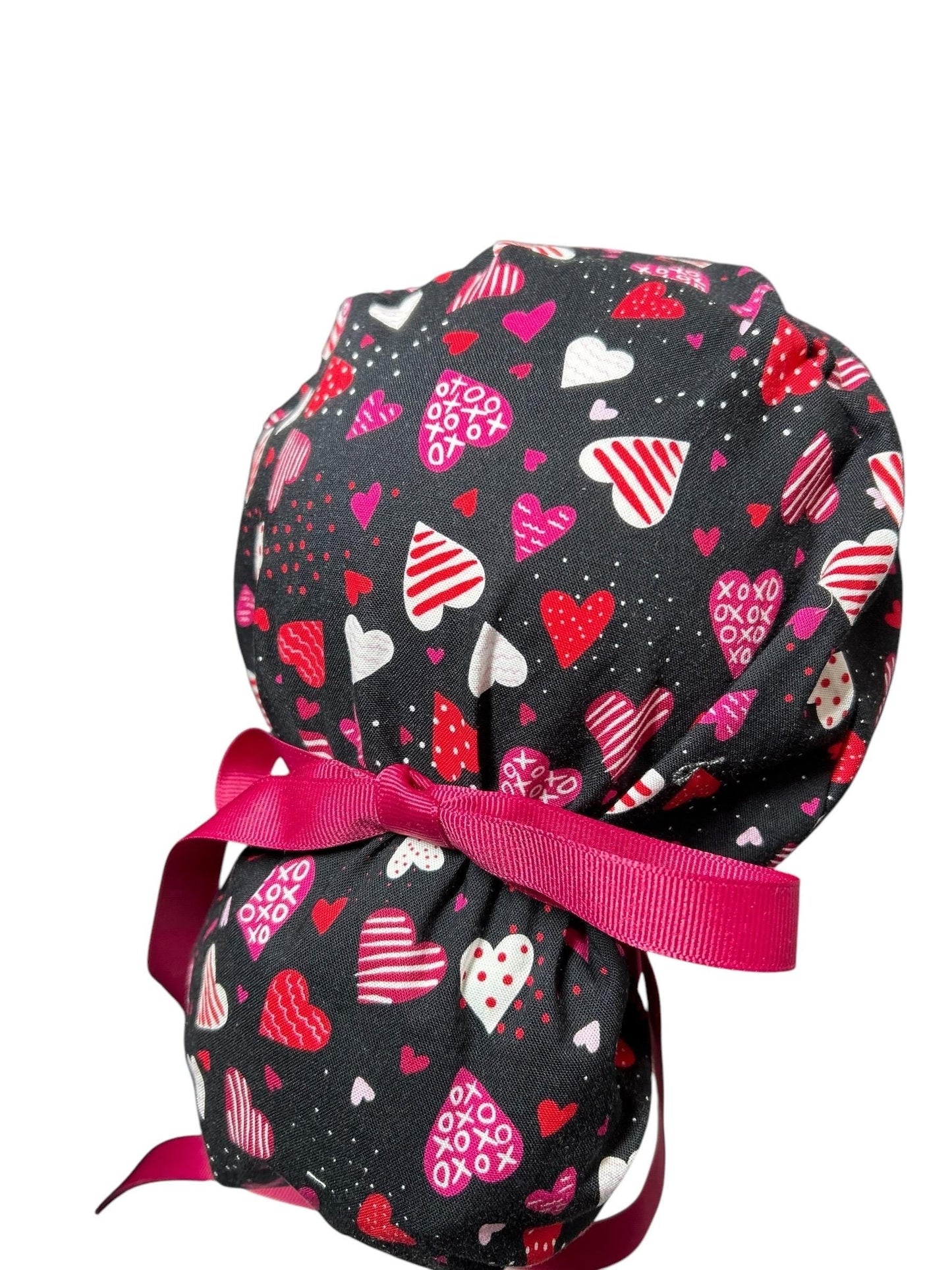 Valentine's Day Ponytail Scrub Cap: Pink Heart Print Gift for Nurses