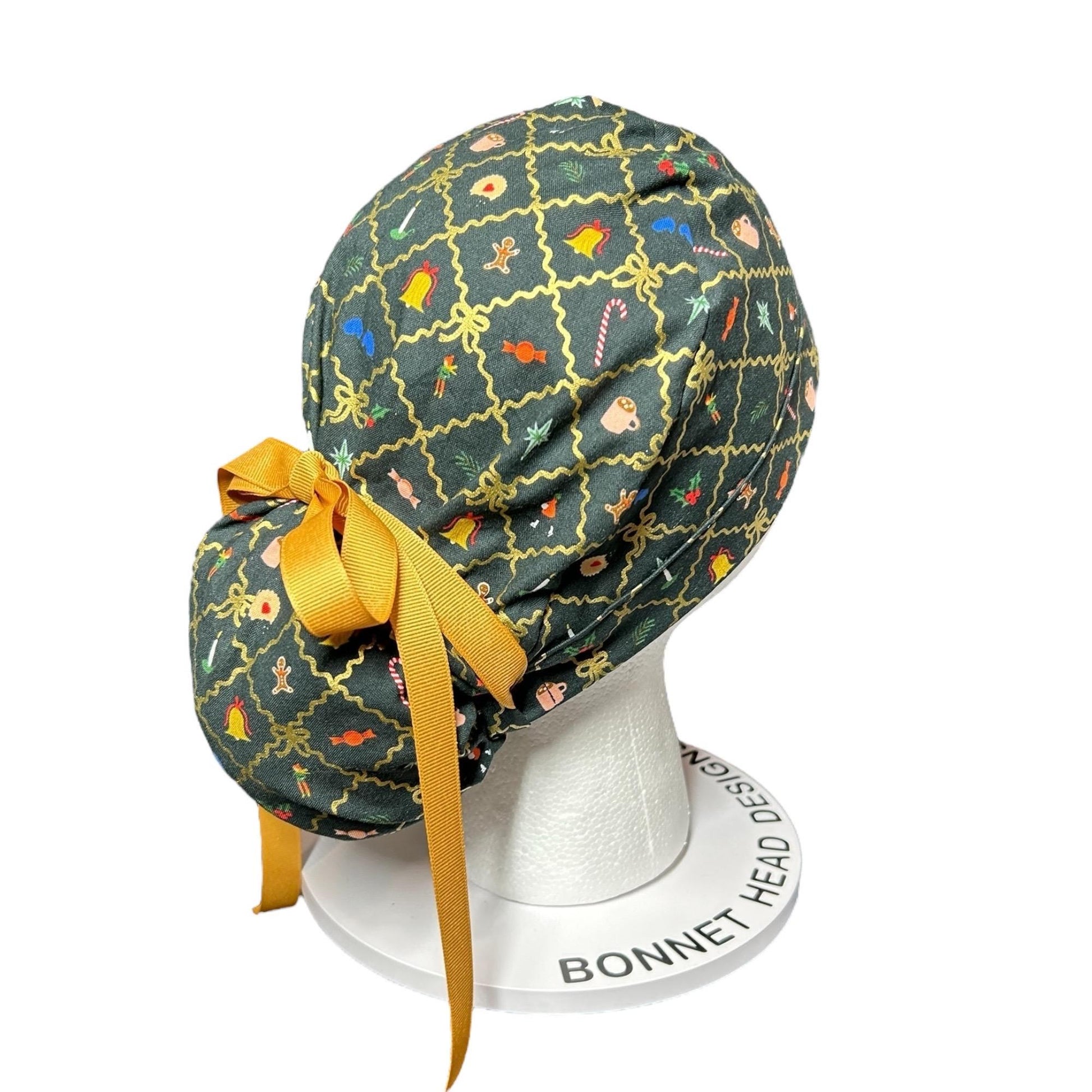 Rifle Paper Co. Christmas Argyle Ponytail Scrub Cap with Ribbon Ties