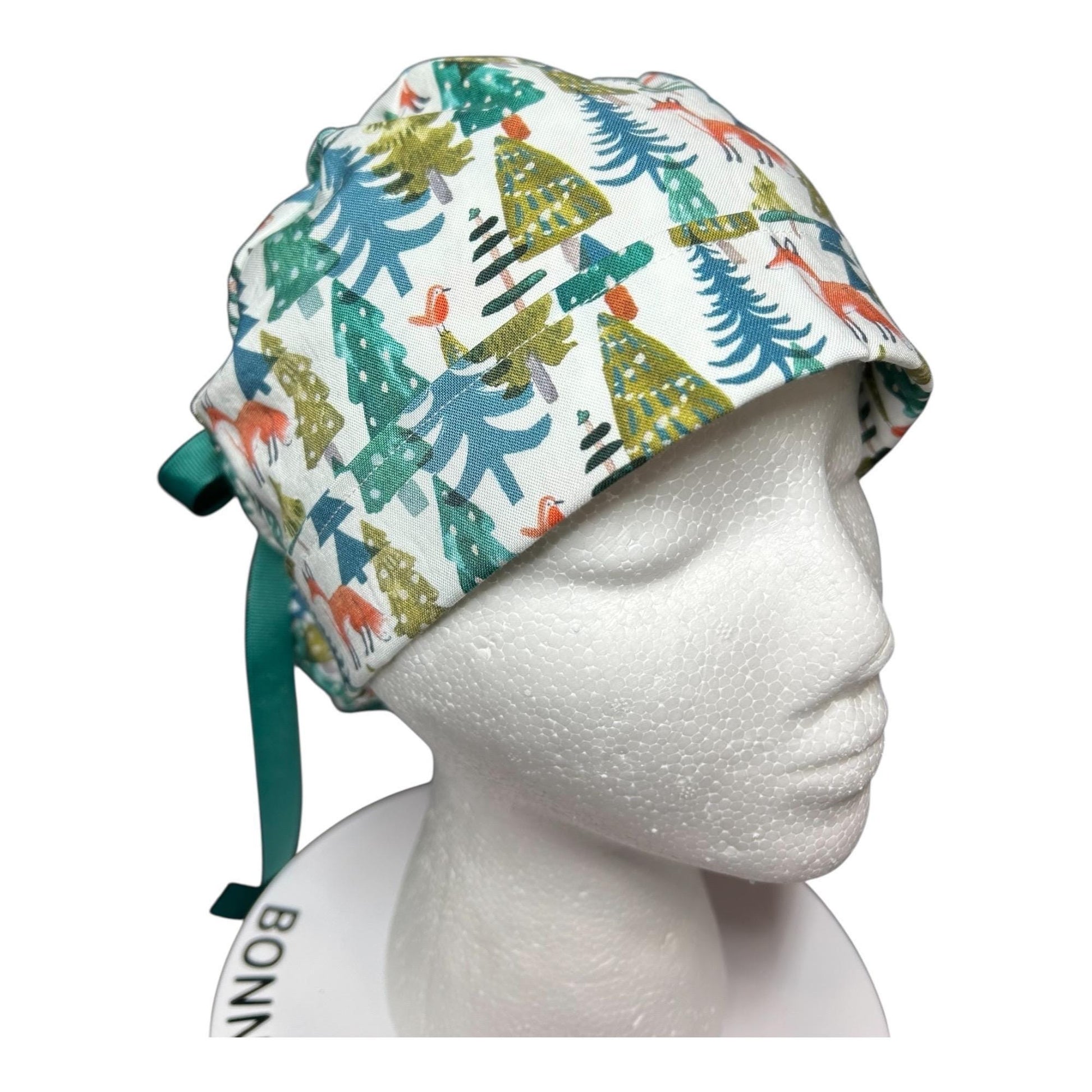 Winter Fox Ponytail Scrub Cap: Ribbon cinch ties