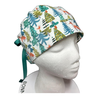 Winter Fox Ponytail Scrub Cap: Ribbon cinch ties