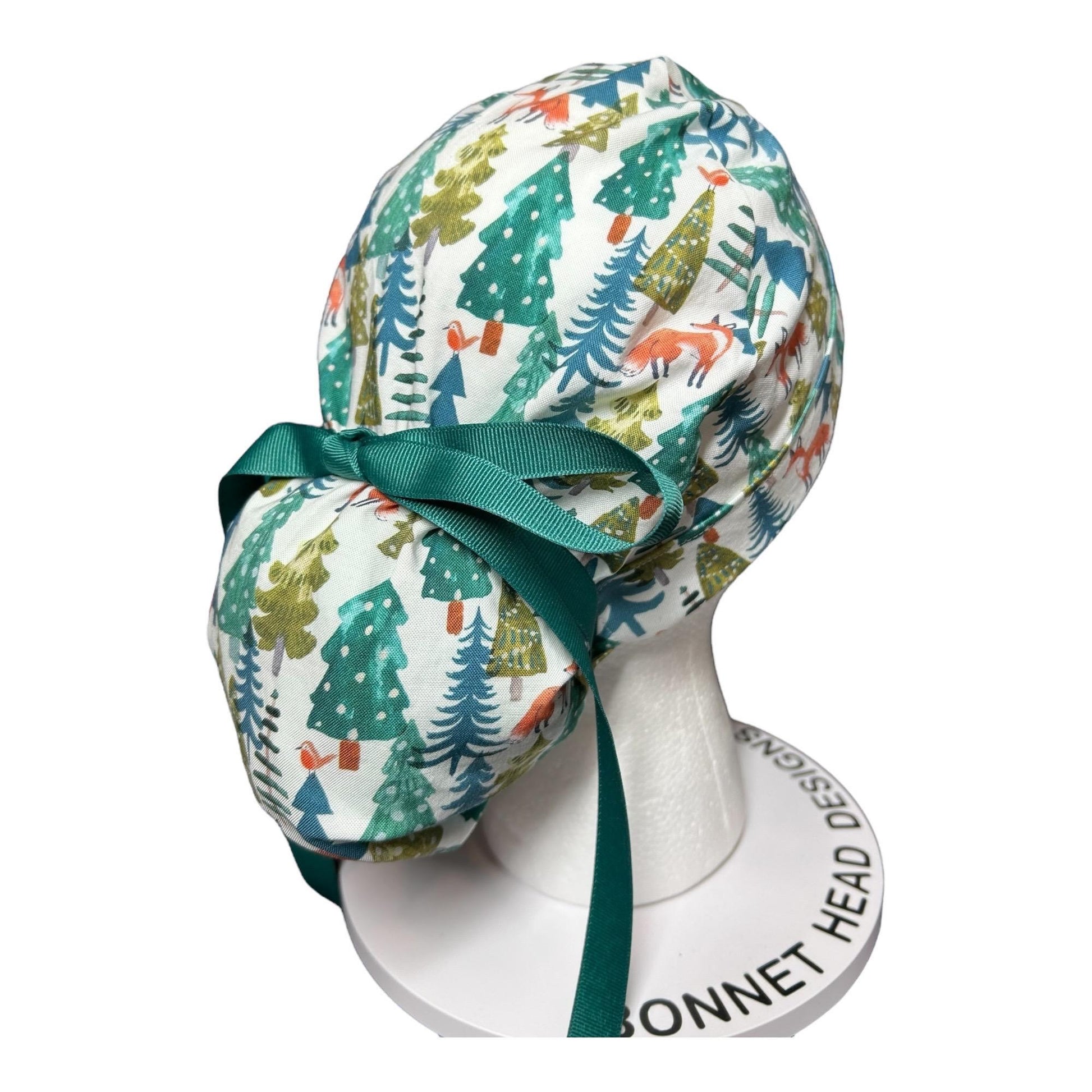 Winter Fox Ponytail Scrub Cap: Ribbon cinch ties