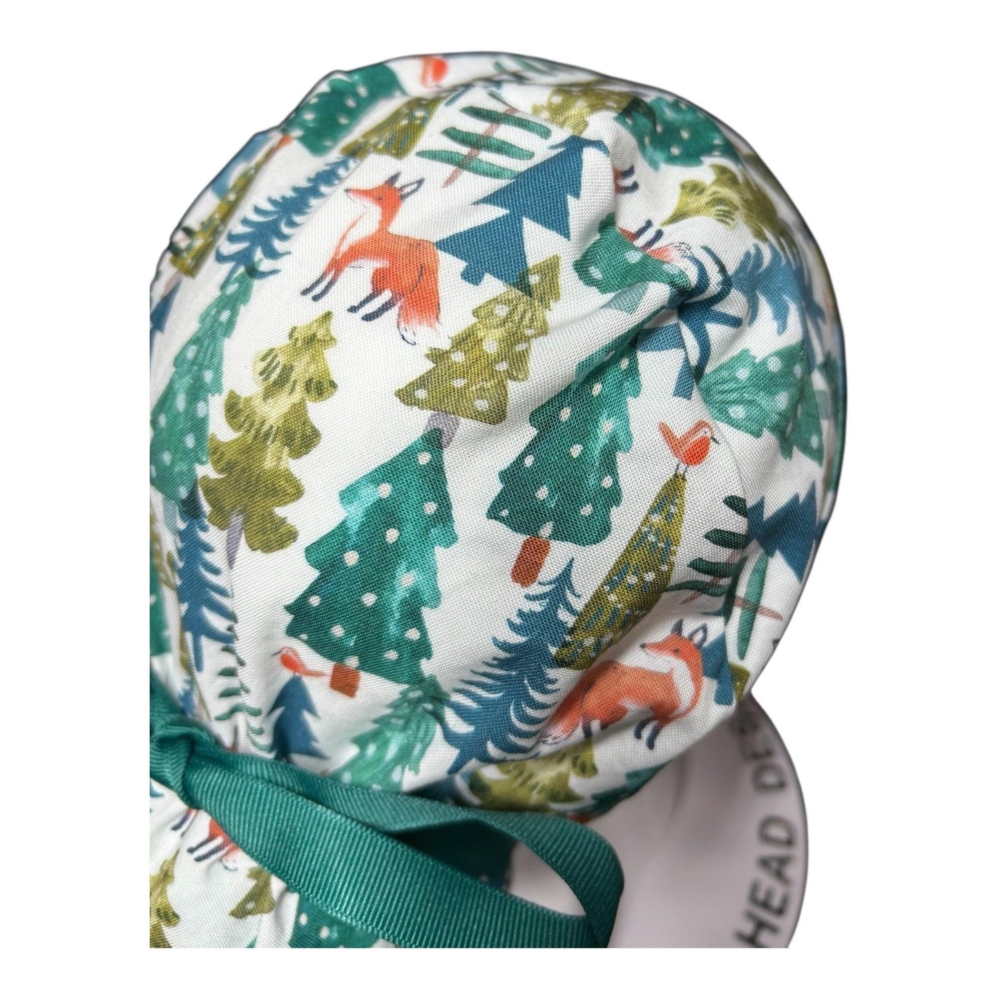Winter Fox Ponytail Scrub Cap: Ribbon cinch ties