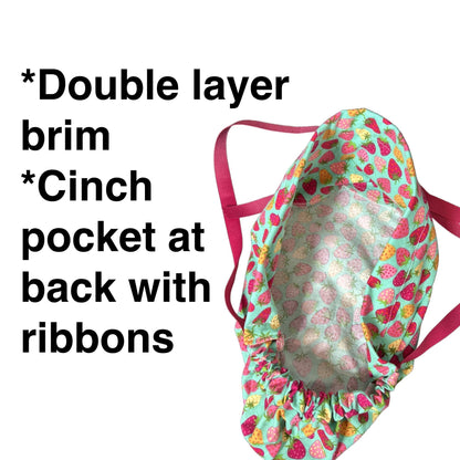 Cowgirl Scrub Cap: Organic Cotton Ponytail Hat with Pink Ribbon