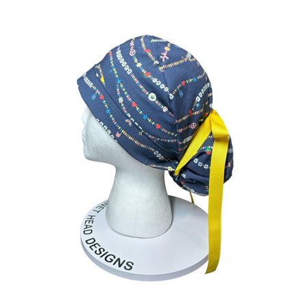Friendship Bracelet Ponytail Scrub Cap for doctors: Satin Lining Option