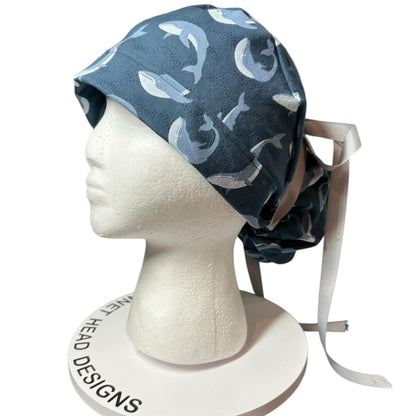 Gray Whale Ponytail Scrub Cap: Rifle Paper Co. Cotton