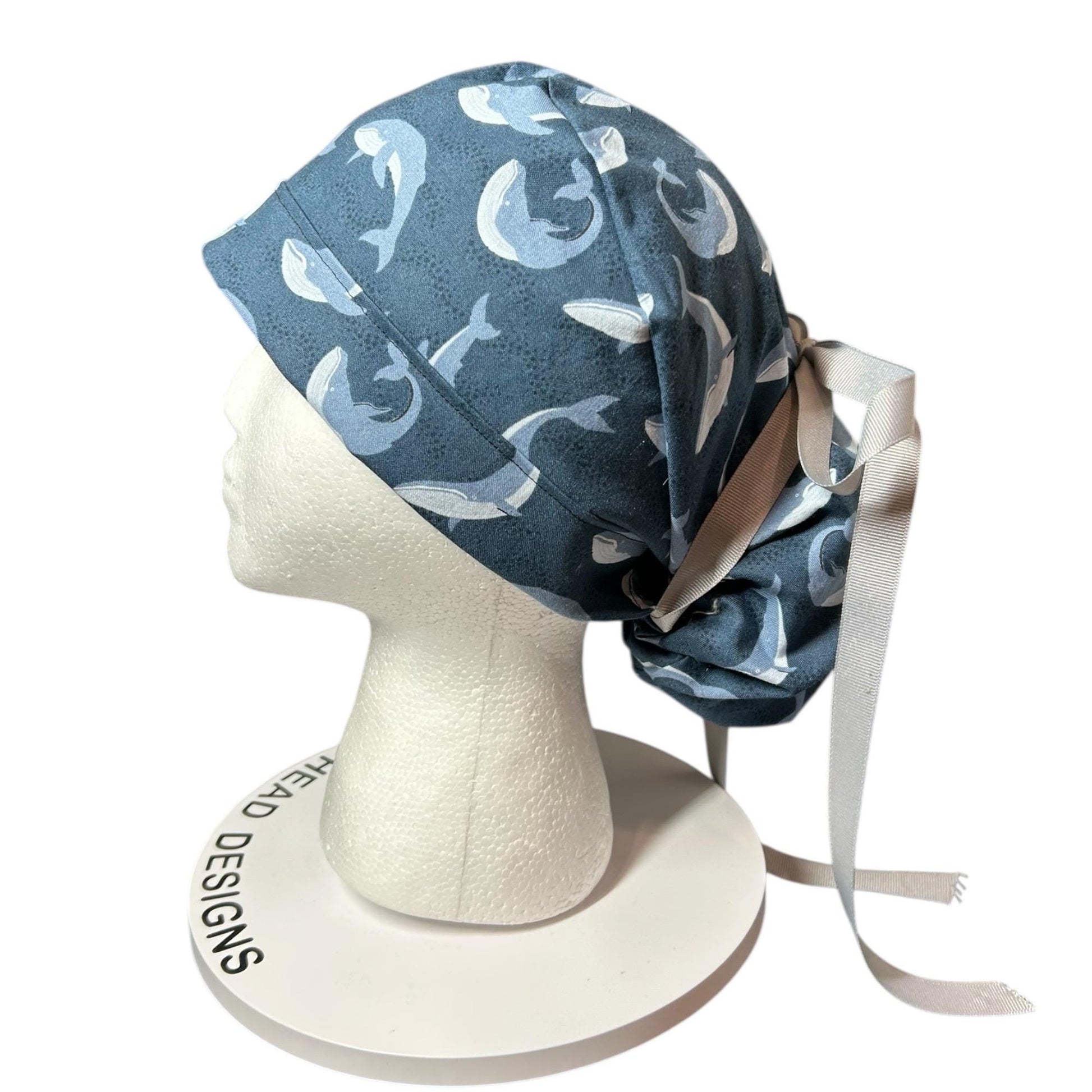 Gray Whale Ponytail Scrub Cap: Rifle Paper Co. Cotton