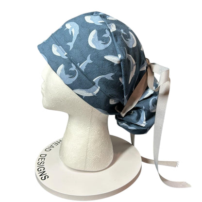 Gray Whale Ponytail Scrub Cap: Rifle Paper Co. Cotton