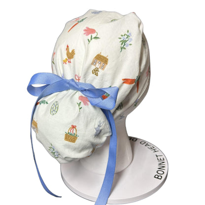 Rifle Paper Co Easter Scrub Cap: Bunny Print Ponytail Hat