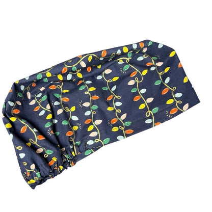 Navy Christmas Lights Euro Style Toggle Scrub hat: Rifle Paper Co fabric