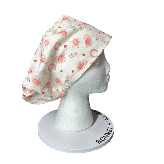 Petals and Pony Luck Euro Scrub Cap: Cowgirl print scrub Hat with toggle