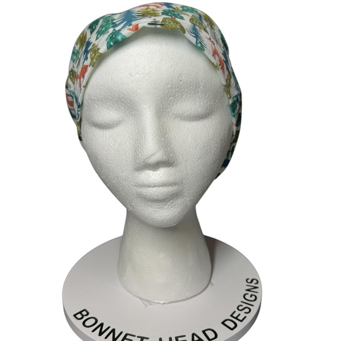 Winter Fox Euro Scrub Cap- toggle adjustable hat in winter print