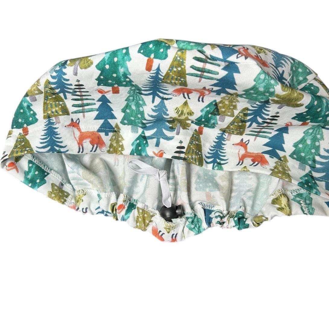 Winter Fox Euro Scrub Cap- toggle adjustable hat in winter print