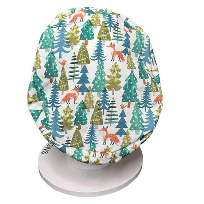 Winter Fox Euro Scrub Cap- toggle adjustable hat in winter print