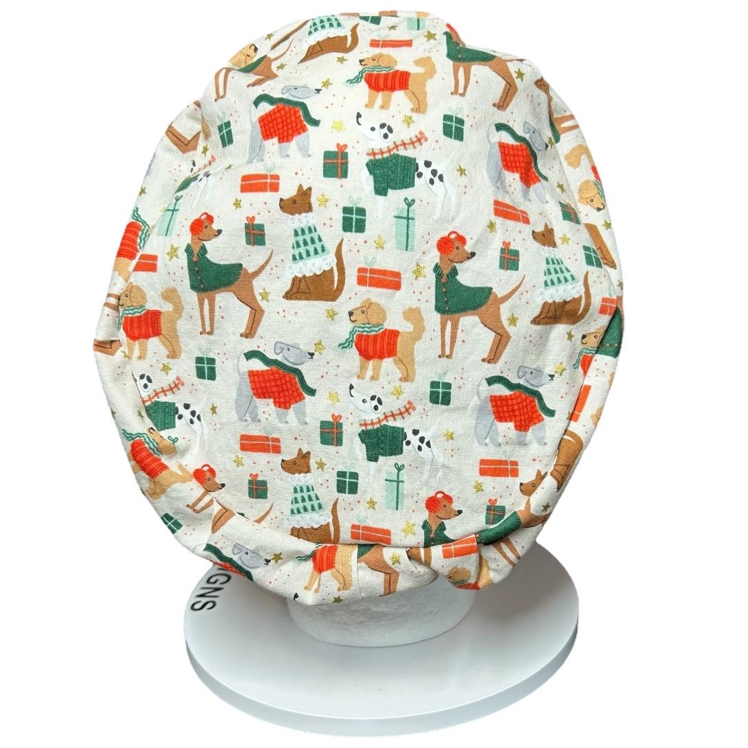Christmas Dogs Euro Scrub hat: 'Merry Pawmas' Cream Fabric