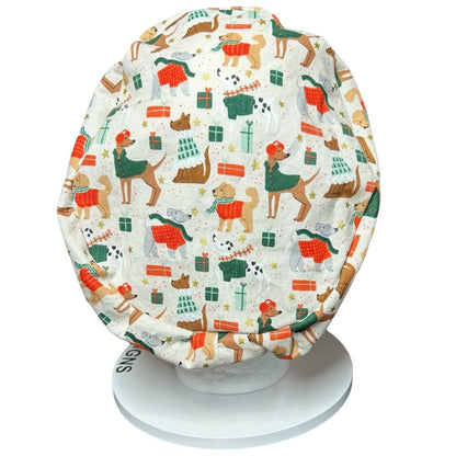 Christmas Dogs Euro Scrub hat: 'Merry Pawmas' Cream Fabric