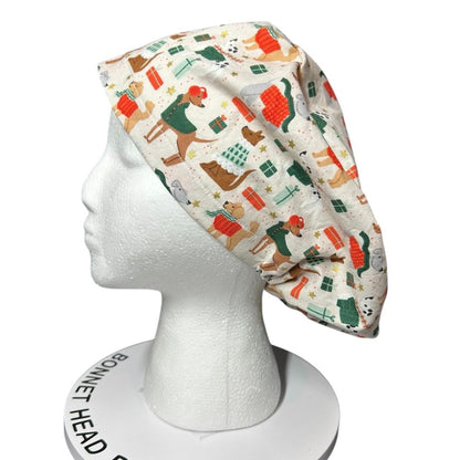 Christmas Dogs Euro Scrub hat: 'Merry Pawmas' Cream Fabric