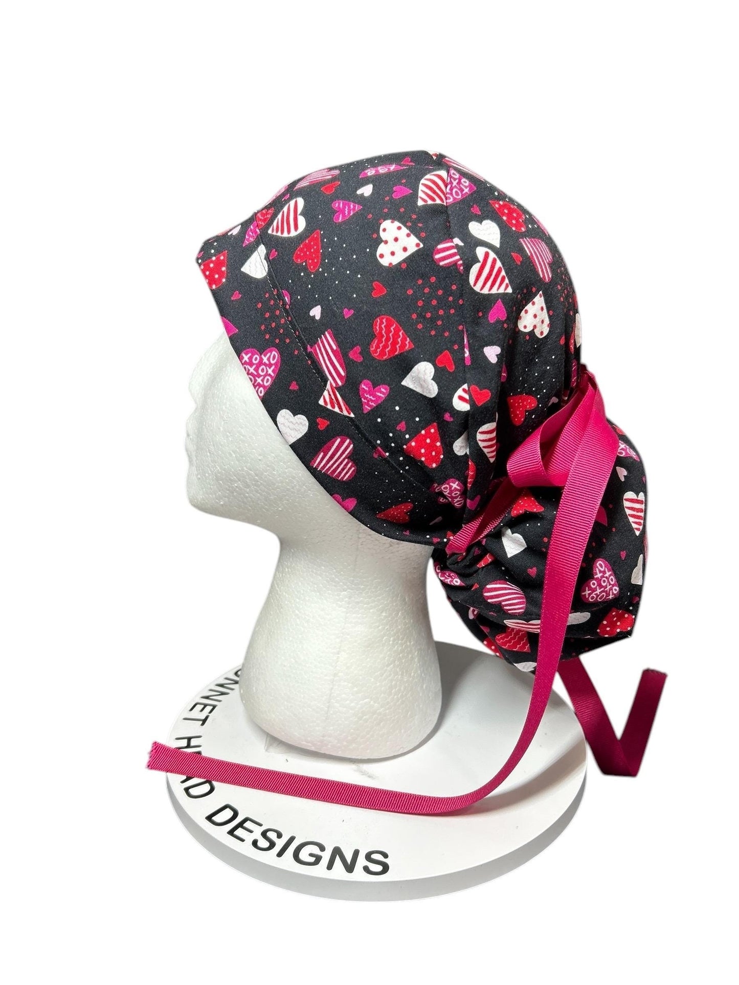 Valentine's Day Ponytail Scrub Cap: Pink Heart Print Gift for Nurses