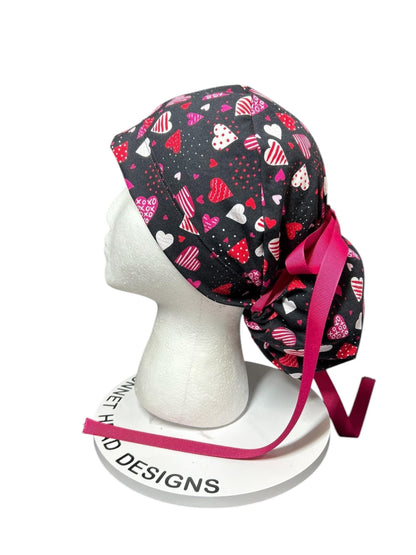 Valentine's Day Ponytail Scrub Cap: Pink Heart Print Gift for Nurses