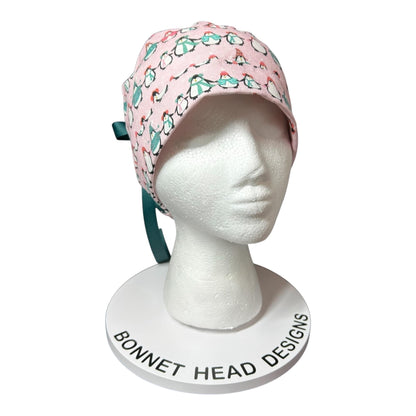 Chilly Penguins Scrub Cap: Winter Ponytail surgical Hat with satin lining option