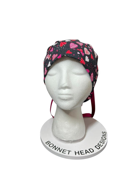 Valentine's Day Ponytail Scrub Cap: Pink Heart Print Gift for Nurses