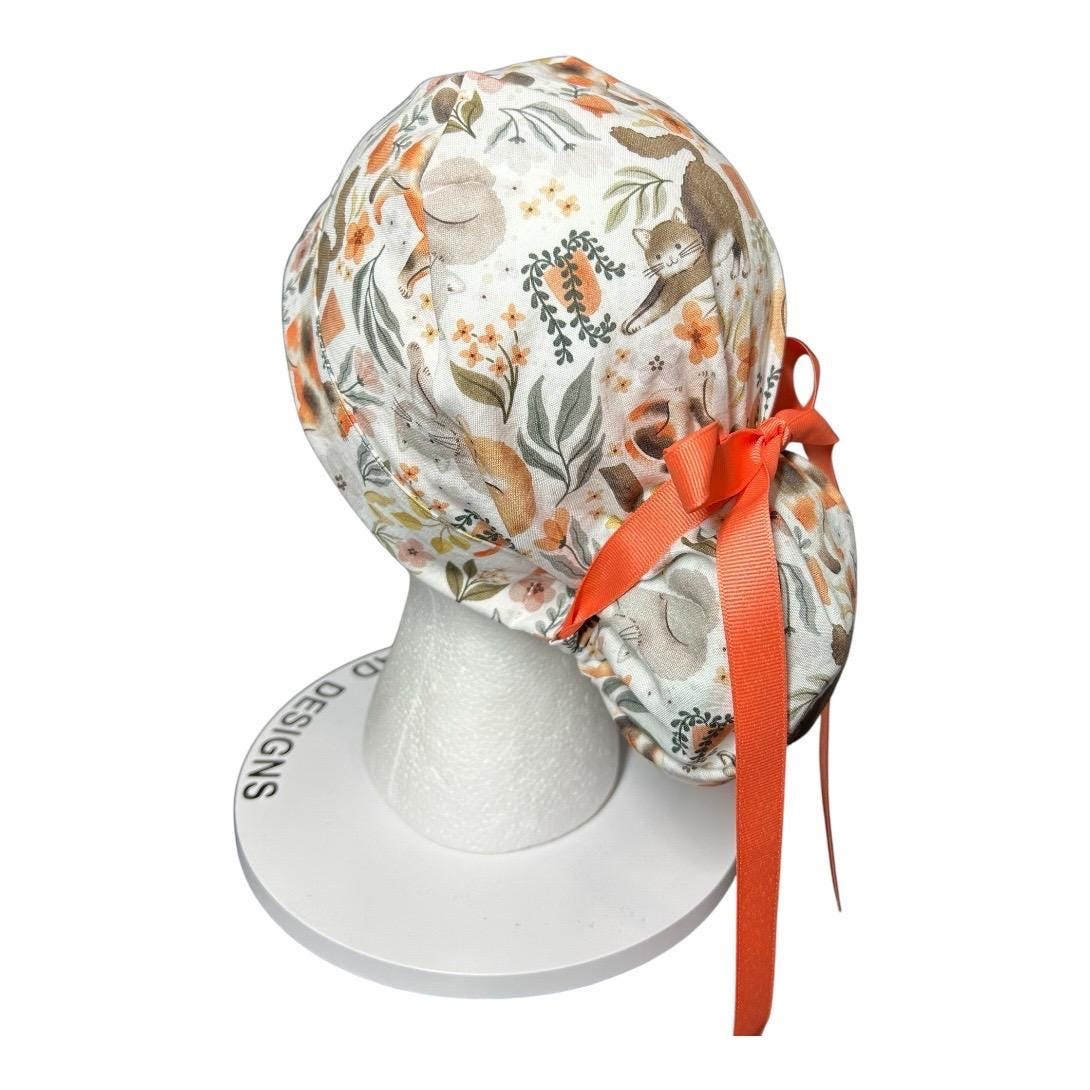 Cats and Plants Ponytail Scrub Cap | Cute scrub hat for cat lovers