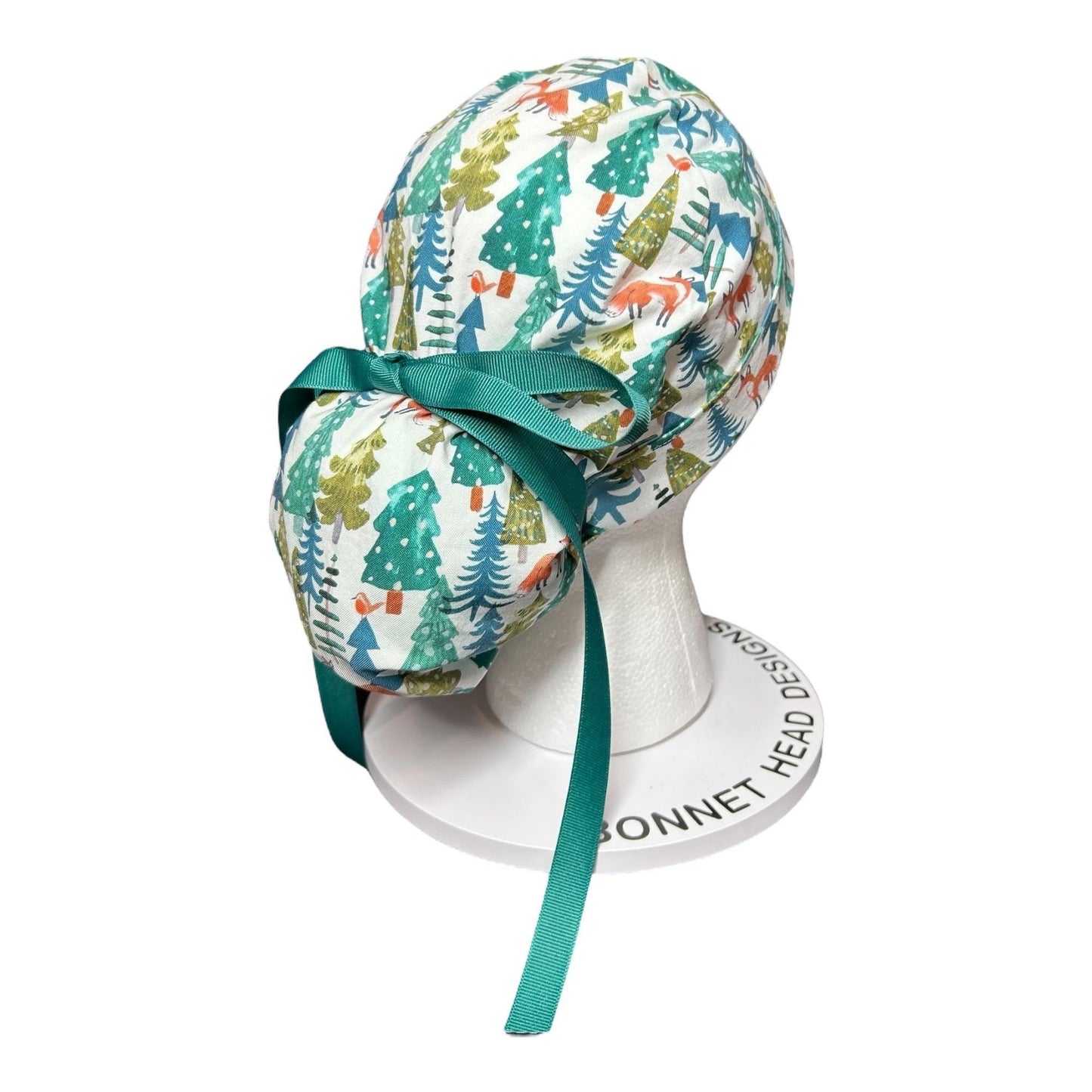 Winter Fox Ponytail Scrub Cap: Ribbon cinch ties