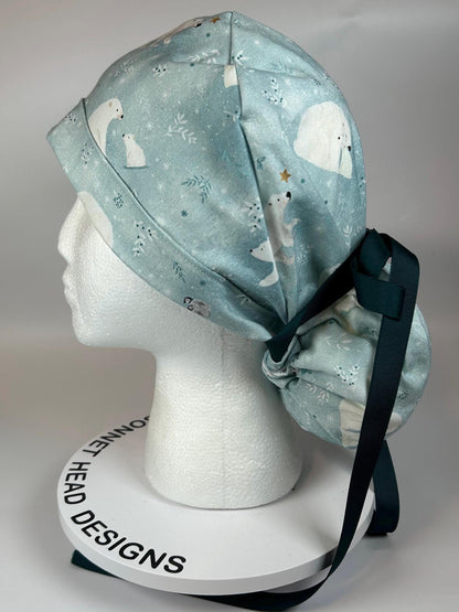 Scrub cap for women: Polar Bear Penguin Ponytail Hat