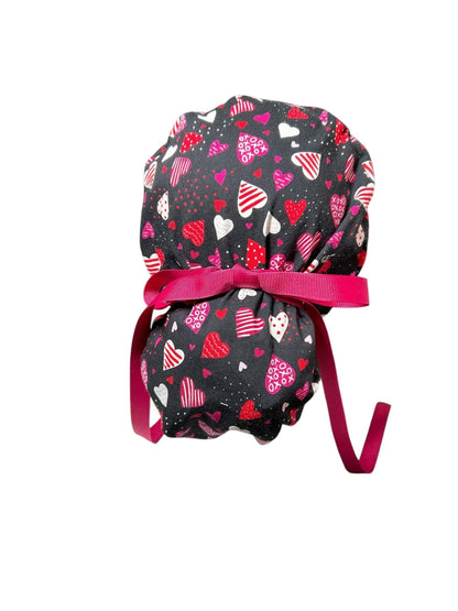 Valentine's Day Ponytail Scrub Cap: Pink Heart Print Gift for Nurses