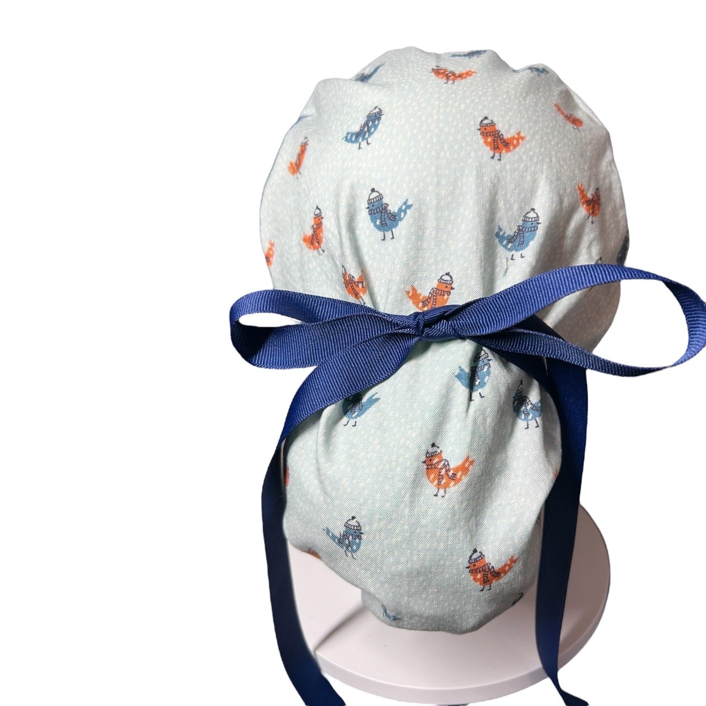 Winter Snow Birds Ponytail Scrub Cap: Women's Cinch Tie Hat