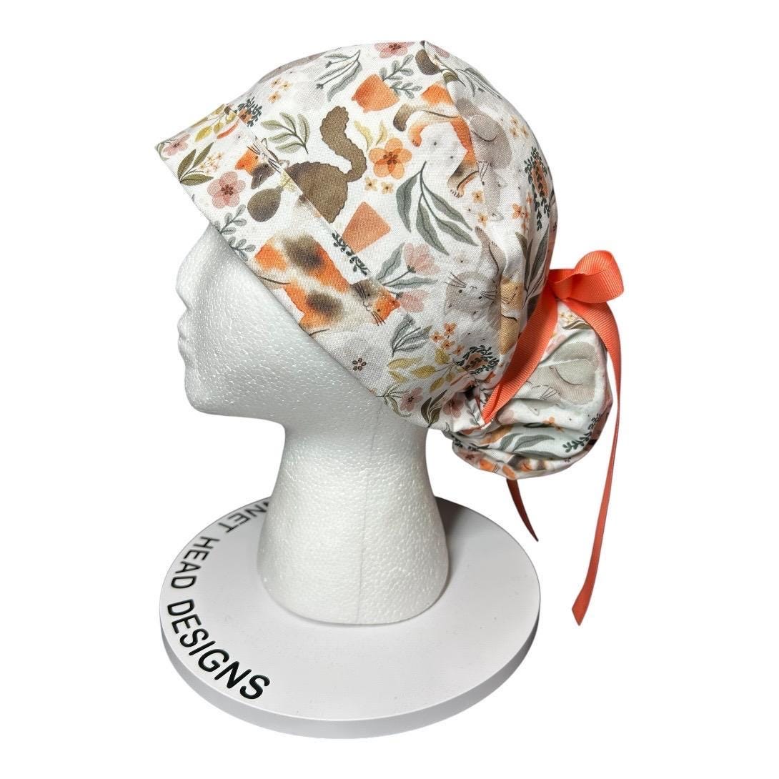 Cats and Plants Ponytail Scrub Cap | Cute scrub hat for cat lovers