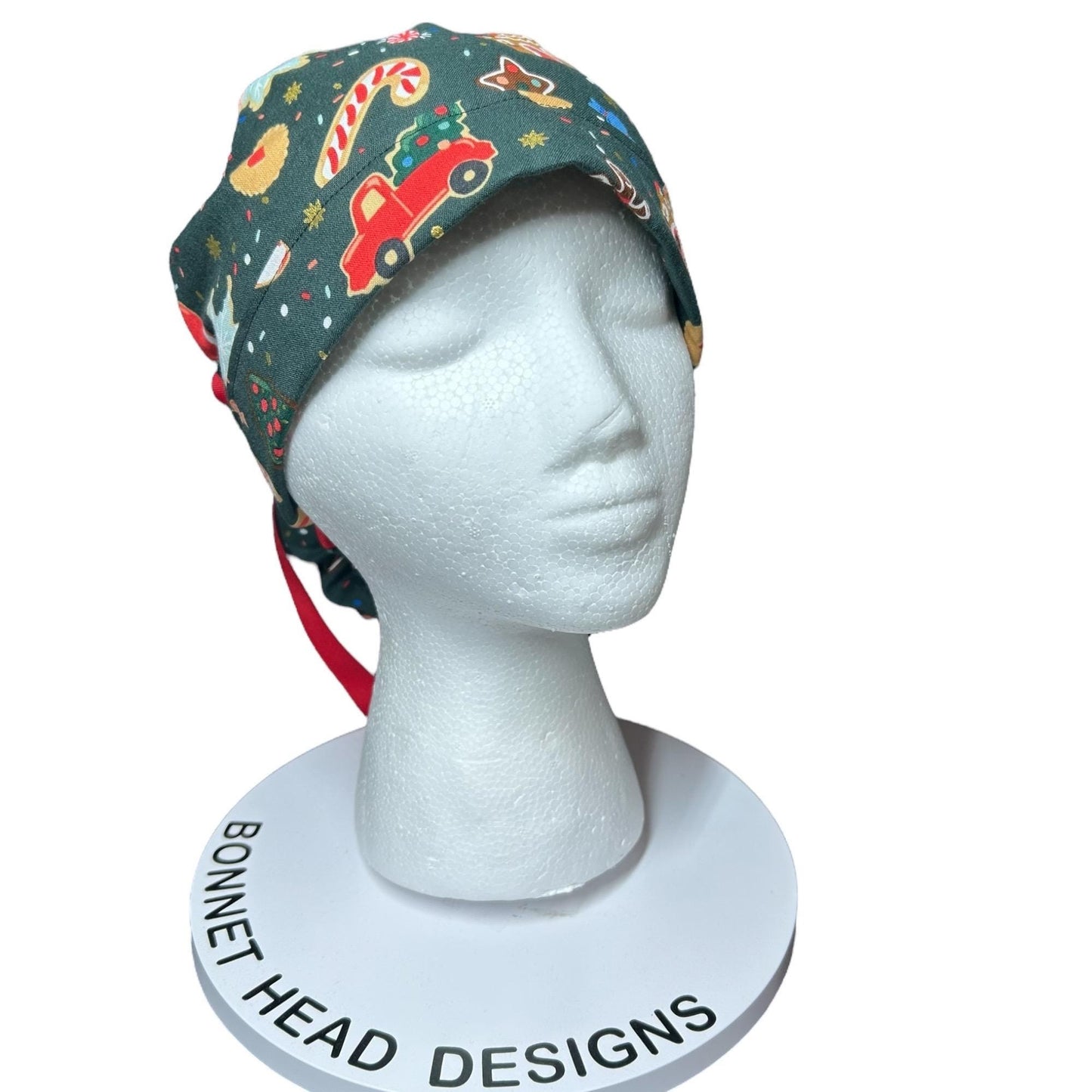 Christmas Cookies Ponytail Scrub Cap: Rifle Paper co fabric with satin lining option