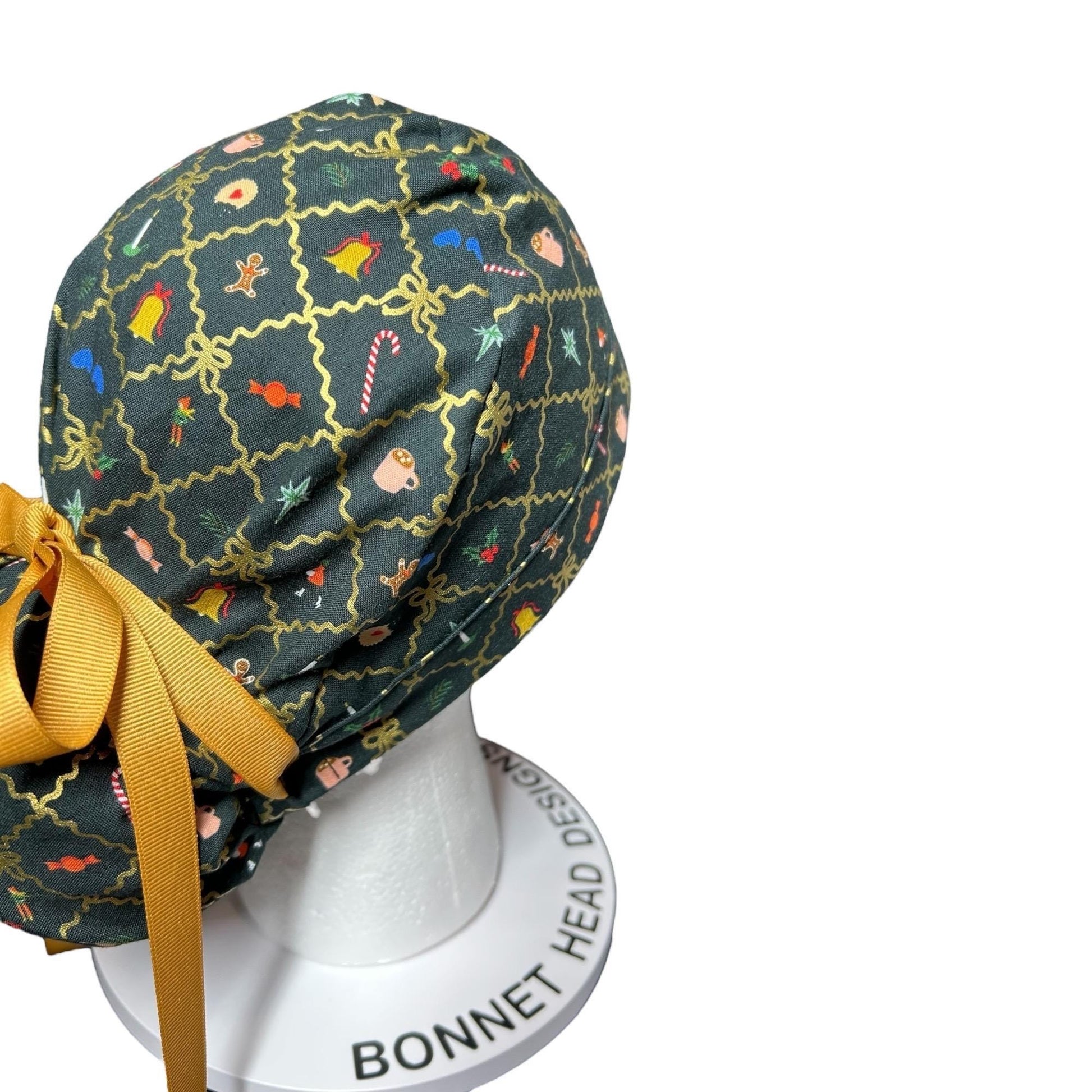 Rifle Paper Co. Christmas Argyle Ponytail Scrub Cap with Ribbon Ties
