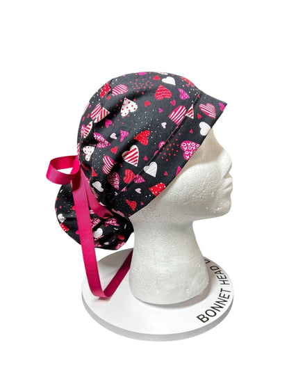 Valentine's Day Ponytail Scrub Cap: Pink Heart Print Gift for Nurses