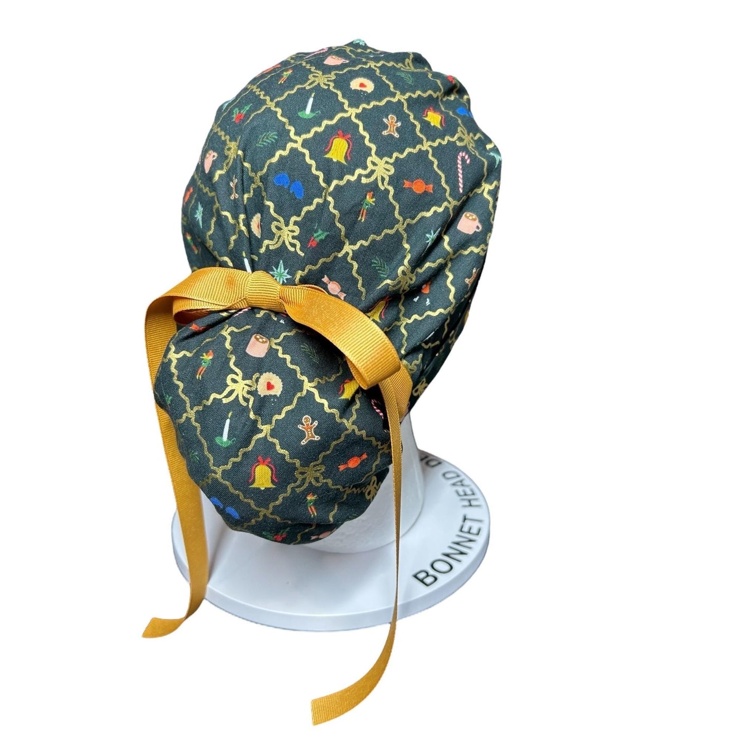 Rifle Paper Co. Christmas Argyle Ponytail Scrub Cap with Ribbon Ties