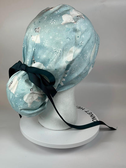 Scrub cap for women: Polar Bear Penguin Ponytail Hat